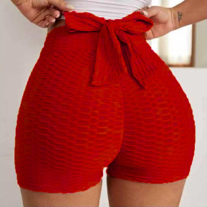 Women's Jacquard Yoga Bubble Shorts – High-Waist Sporty Gym & Workout Pants