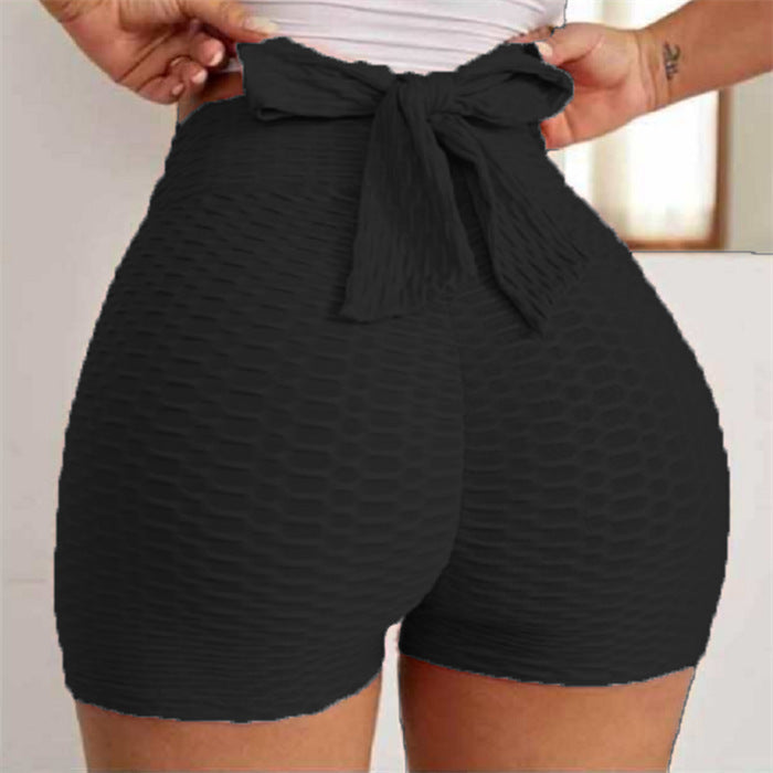 Women's Jacquard Yoga Bubble Shorts – High-Waist Sporty Gym & Workout Pants