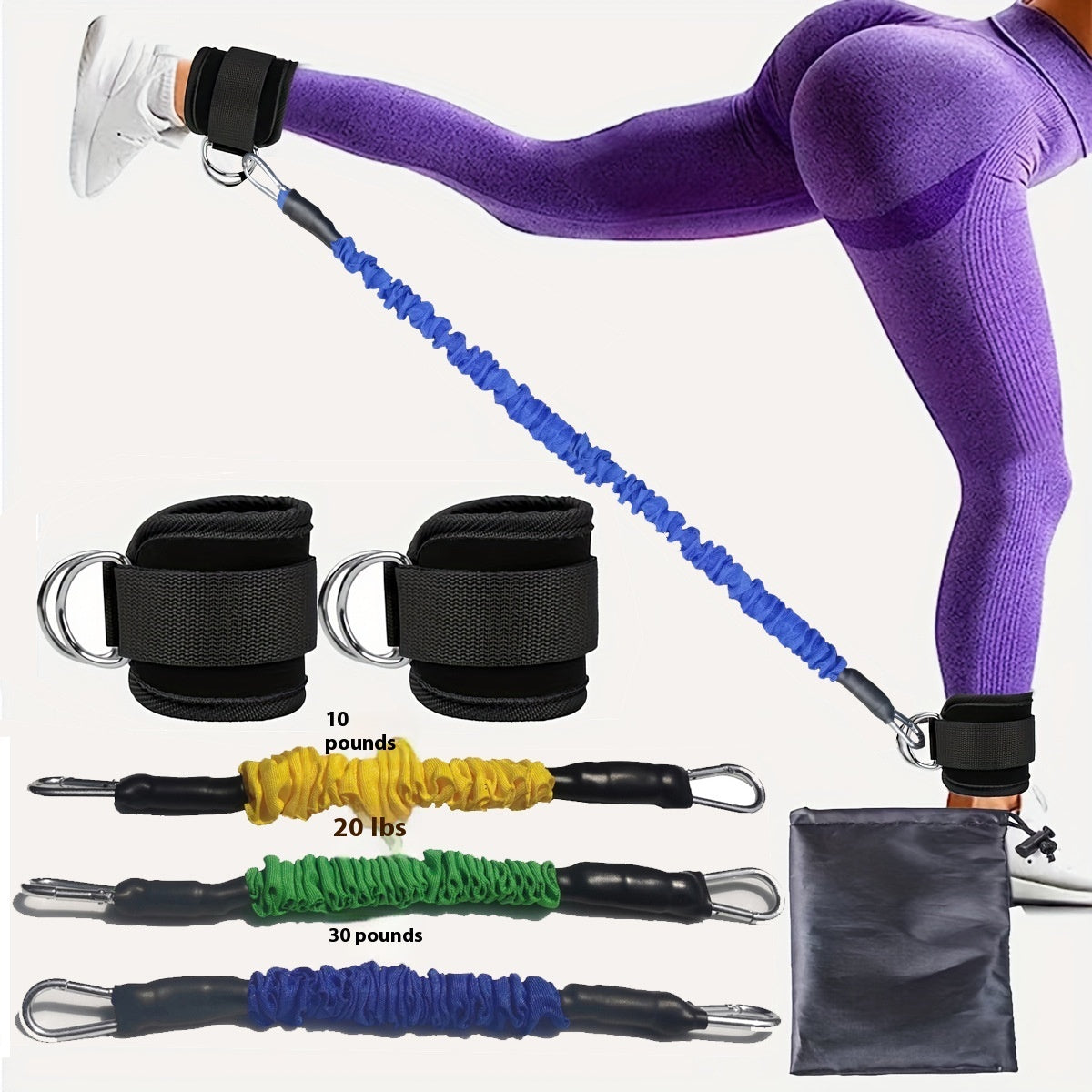 Ankle Strap Resistance Bands for Hip & Leg Strength – Elastic Fitness Pull Rope for Home, Yoga, Pilates, CrossFit & Gym Workouts