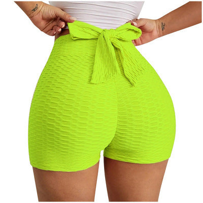 Women's Jacquard Yoga Bubble Shorts – High-Waist Sporty Gym & Workout Pants