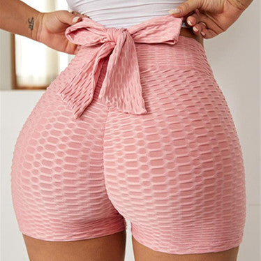 Women's Jacquard Yoga Bubble Shorts – High-Waist Sporty Gym & Workout Pants