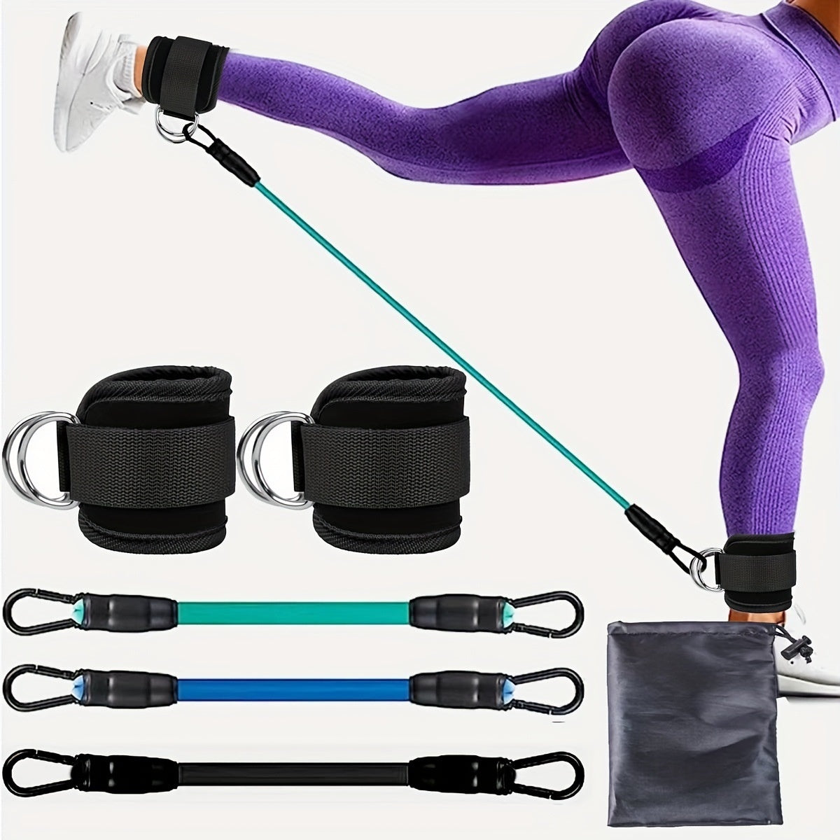 Ankle Strap Resistance Bands for Hip & Leg Strength – Elastic Fitness Pull Rope for Home, Yoga, Pilates, CrossFit & Gym Workouts