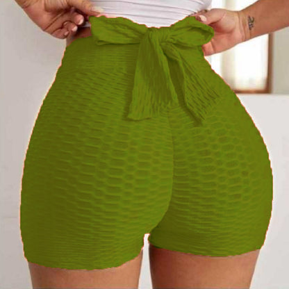Women's Jacquard Yoga Bubble Shorts – High-Waist Sporty Gym & Workout Pants