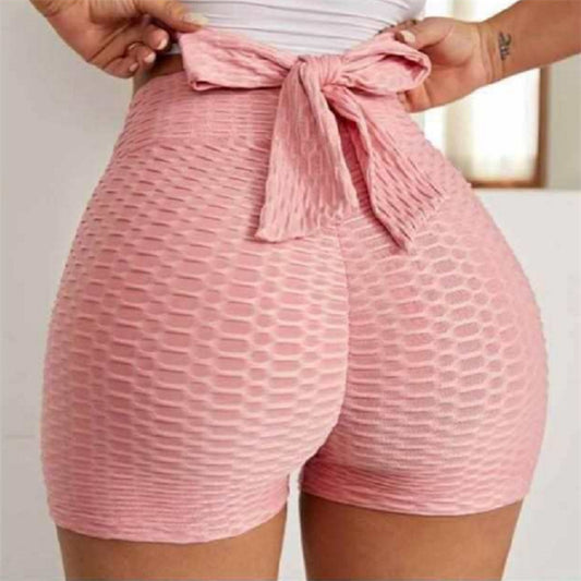 Women's Jacquard Yoga Bubble Shorts – High-Waist Sporty Gym & Workout Pants