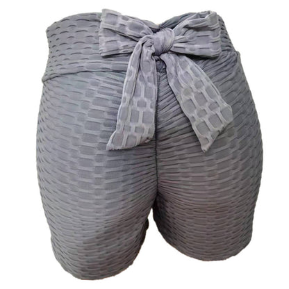 Women's Jacquard Yoga Bubble Shorts – High-Waist Sporty Gym & Workout Pants