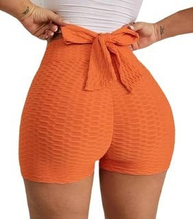 Women's Jacquard Yoga Bubble Shorts – High-Waist Sporty Gym & Workout Pants