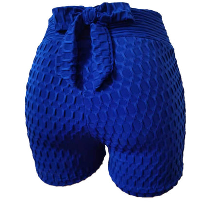 Women's Jacquard Yoga Bubble Shorts – High-Waist Sporty Gym & Workout Pants