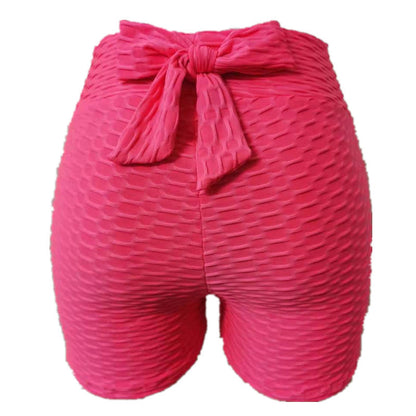 Women's Jacquard Yoga Bubble Shorts – High-Waist Sporty Gym & Workout Pants